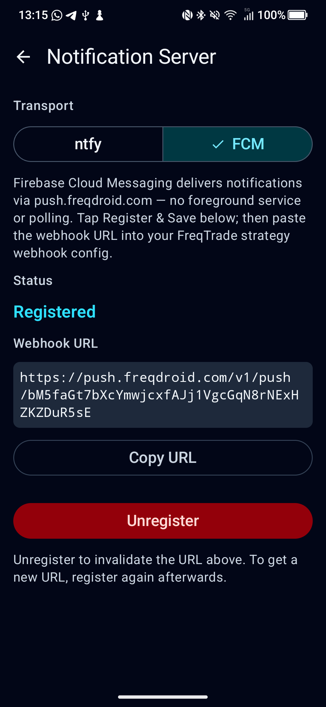 FCM push notification settings